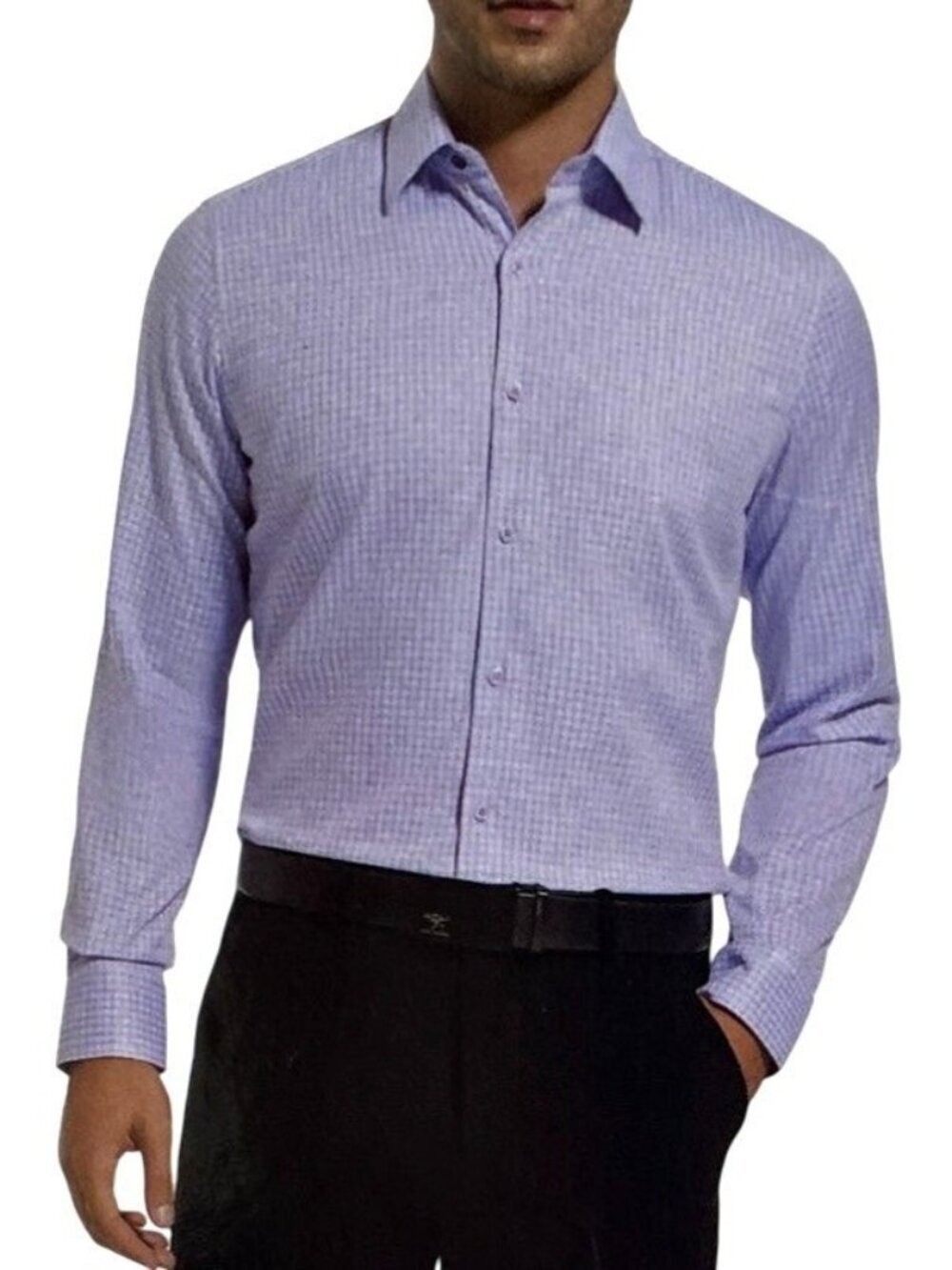 NWT Duchamp Men's L Slim Fit Lavender Checkered Button-Up Dress Shirt J2000